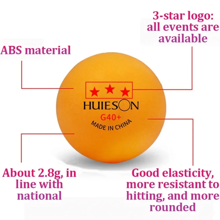 Huieson 3 スター G40+ 卓球ボール ABS+ プロフェッショナルボール ITTF 標準 2.8 グラム卓球競技用マルチボールトレーニング