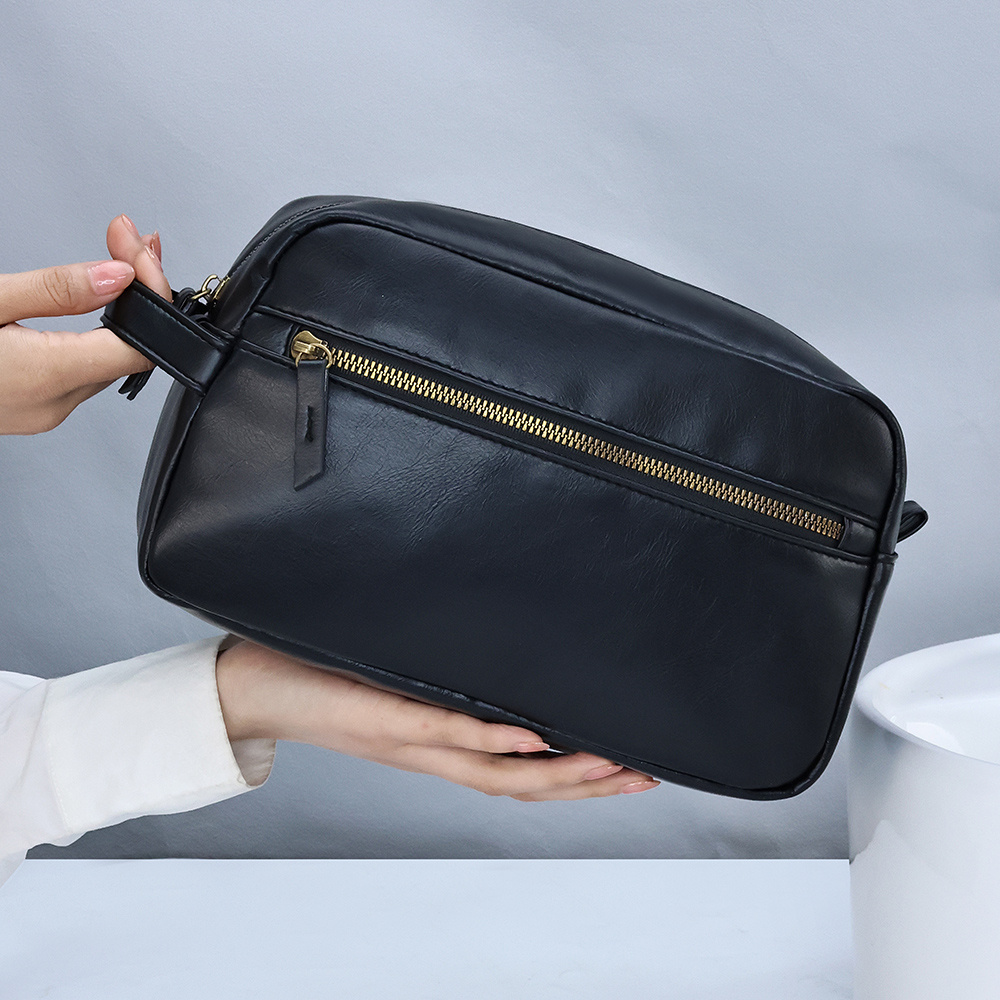 Fashionable PU Leather Toiletry Bag With Side Handle For Skin Care, Makeup & Grooming Essentials, Travel Organizer
