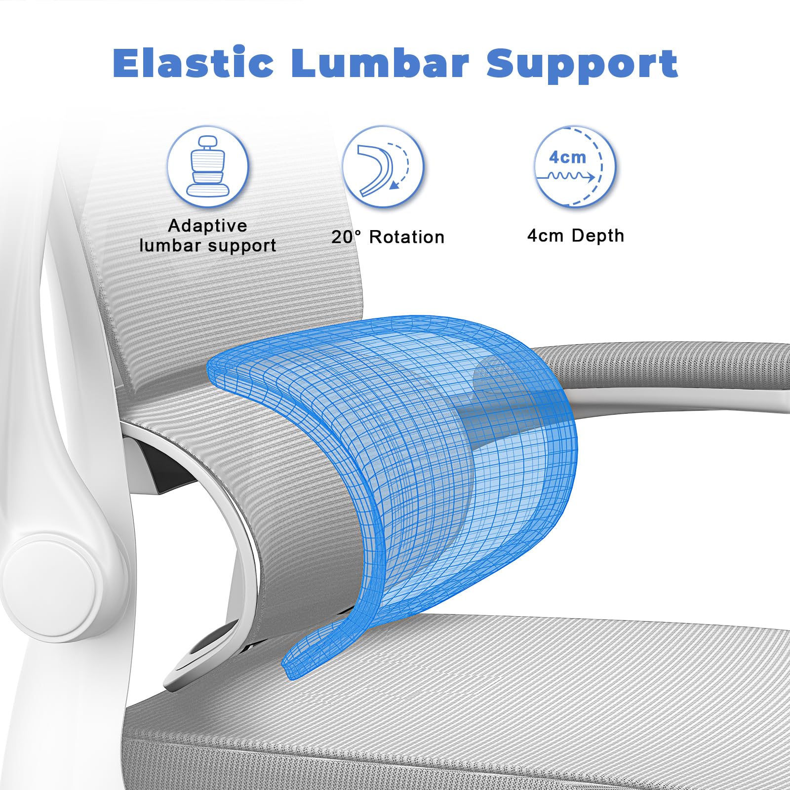 Ergonomic Office Chair with Adaptive Lumbar Support/3D Headrest/Flip-up Armrests, Computer Mesh Chair Swivel Home Office Chair