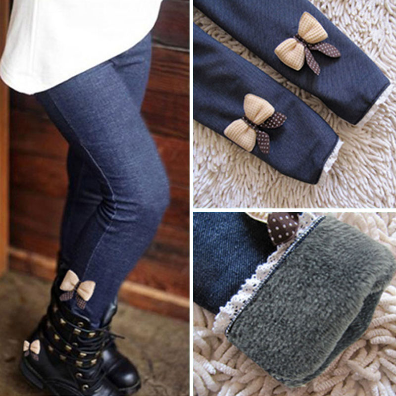 Meisjesbroeken Dikke warme winter lente Jean Bow Bottom legging Kinderbroeken Kinderbroeken
