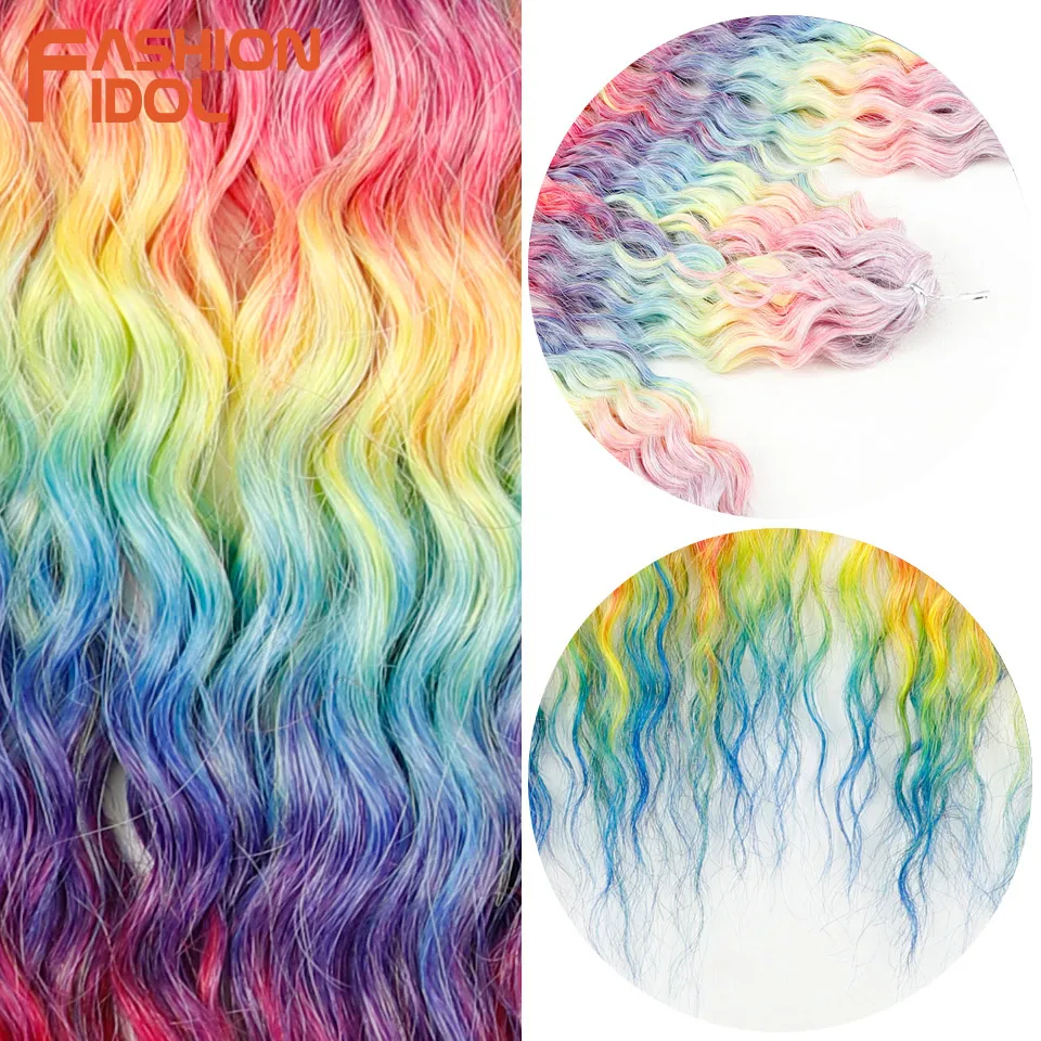Ariel Curl Hair 22 Zoll Water Wave Twist Häkelhaar Synthetisches Zopfhaar Ombre Regenbogenfarbe Deep Wave Flechten Haarverlängerung