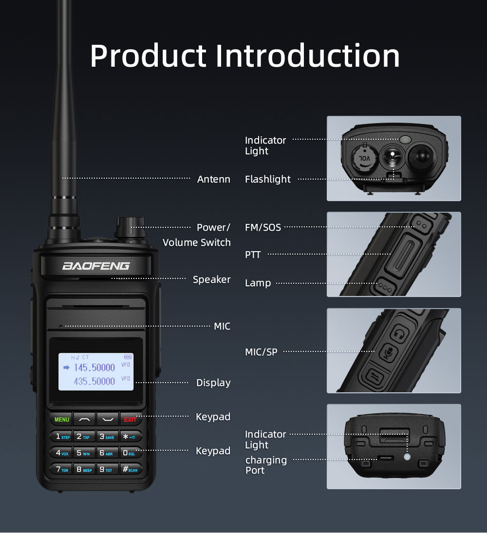 Baofeng P15UV 8W Walkie Talkie Long Range Dual Band VHF 136-174MHz UHF 400-520MHz CTCSS DCS Type-C Charging Two Way Radio