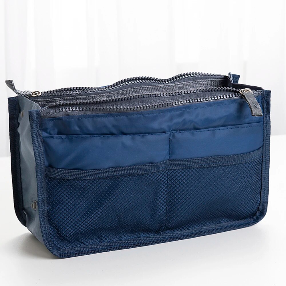 Borsa per il trucco multifunzionale di grande capacità Borsa portatile per articoli da toeletta con doppia cerniera Borsa da viaggio Borsa per mamma Cosmetico multitasca