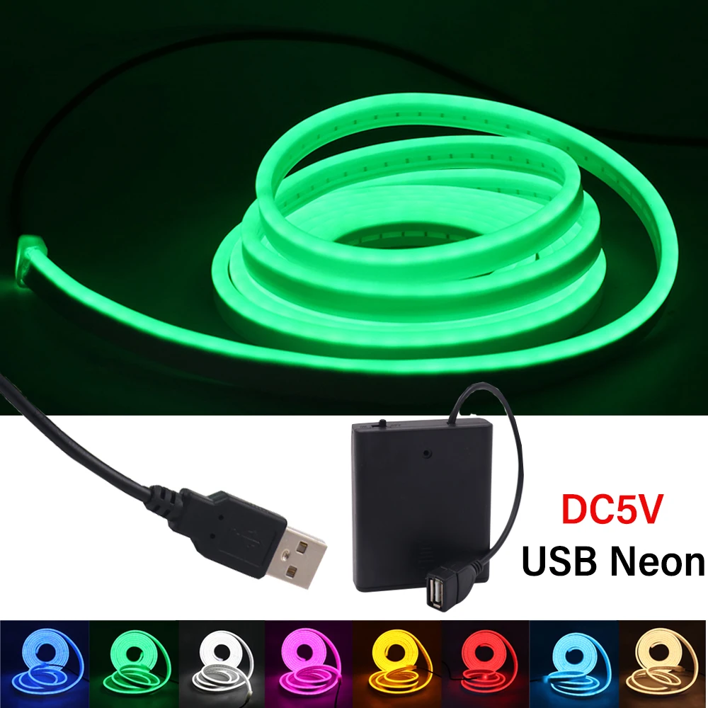 2835 Neon Dây Đèn LED USB 5V 120 Đèn LED/M Linh Hoạt Đèn Neon Băng Với Hộp Pin AA 0.5/ 1/ 2/ 3M Dành Cho Nhà Chiếu Sáng Trang Trí