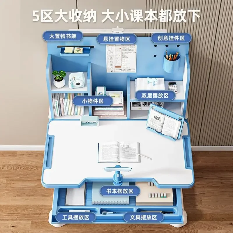 Juego de escritorio y silla para estudiantes, altura ajustable, ergonómico, mesa de estudio de escritura escolar para niños