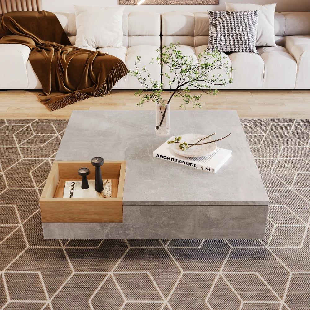 Table basse moderne 72x72x30cm, avec boîte de rangement amovible, Table d'appoint, Table de canapé de salon, cadre robuste et Surface anti-rayures