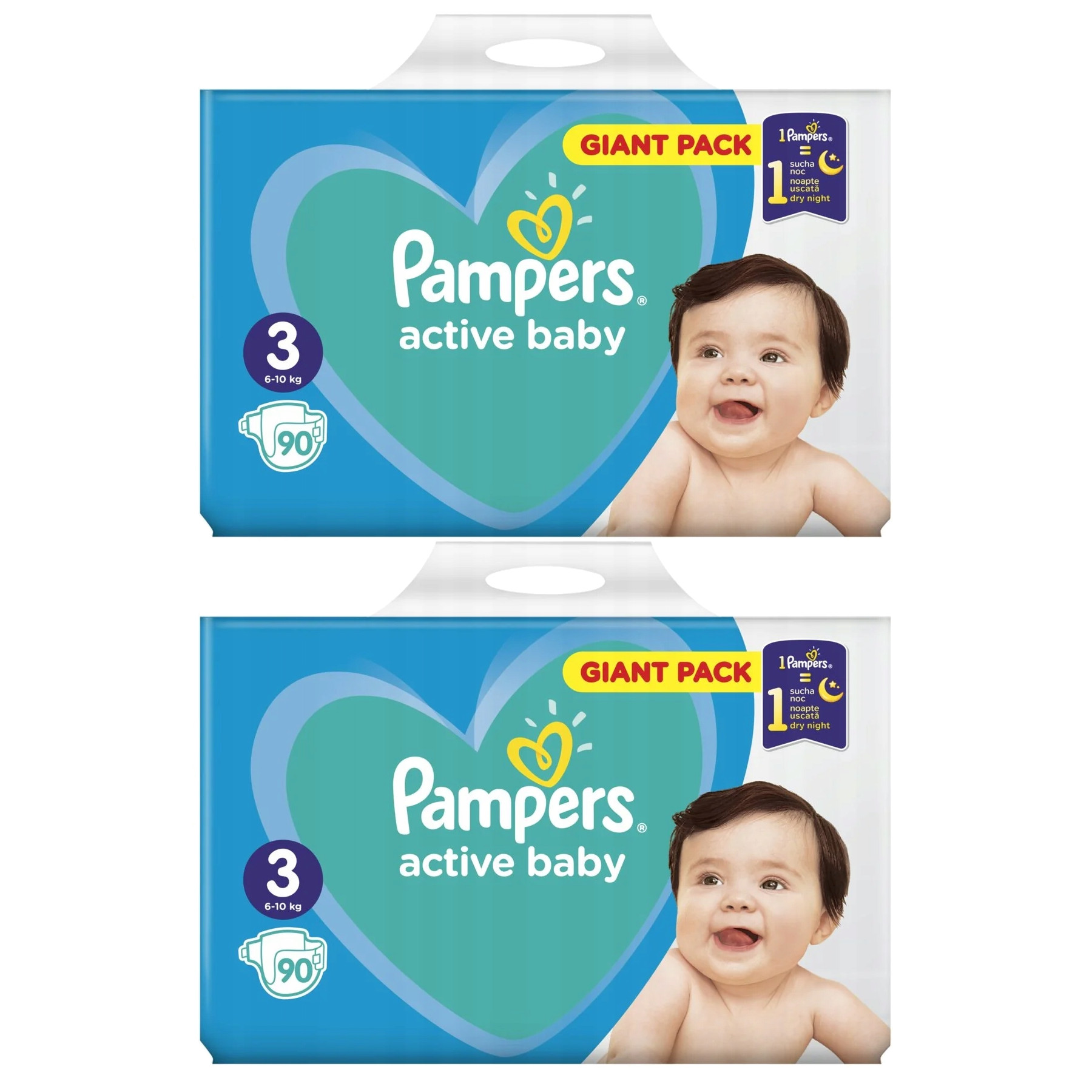 2x Pieluchy PAMPERS Active Baby Midi rozmiar 3 (6-10 kg) 90 szt
