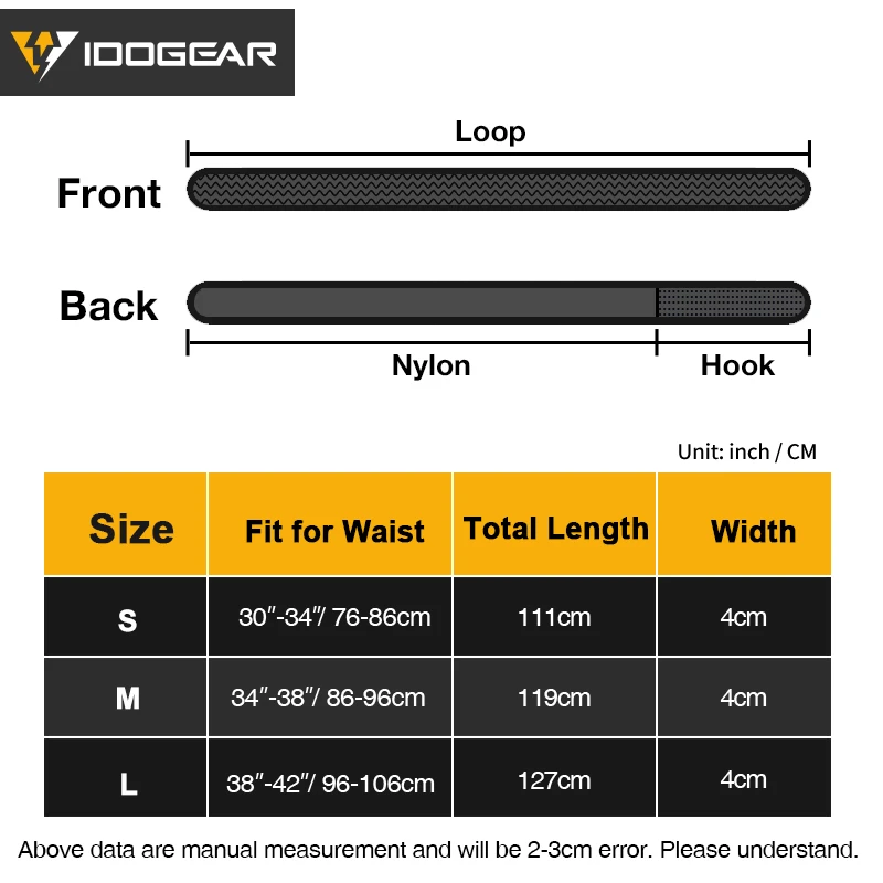 IDOGEAR Cinto Tático Masculino Cintos Cinto Interno LoopLiner 1.7" Cinto Loop 3425