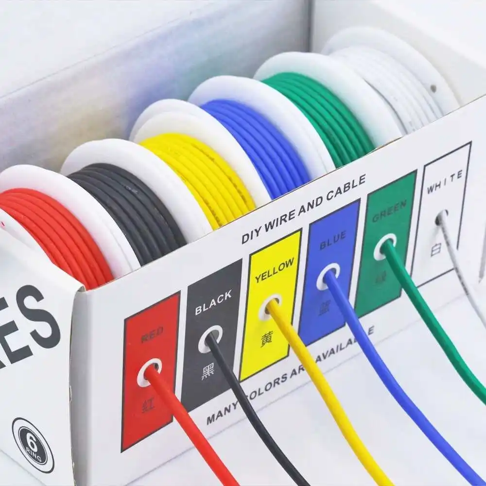 Cavo elettrico in silicone a 6 colori Cavo in rame stagnato con isolamento Cavo di collegamento per linea elettrica intrecciato 16-30AWG