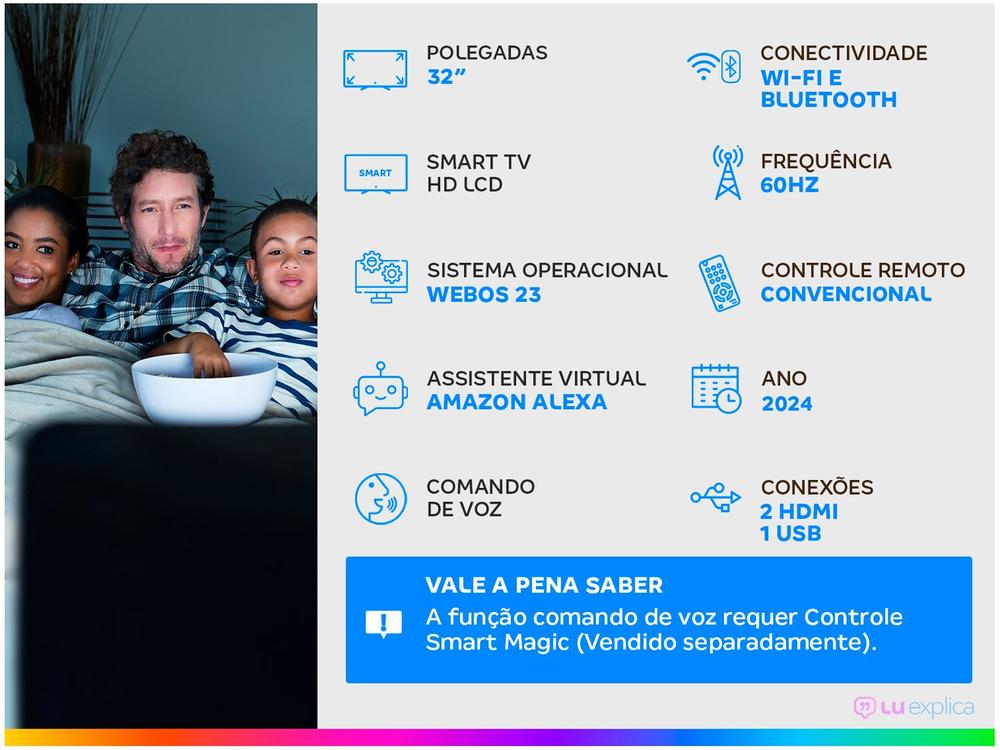 Smart TV 32" LG HD LCD 32LR600BPSA com Alexa 2 HDMI 1.4 USB