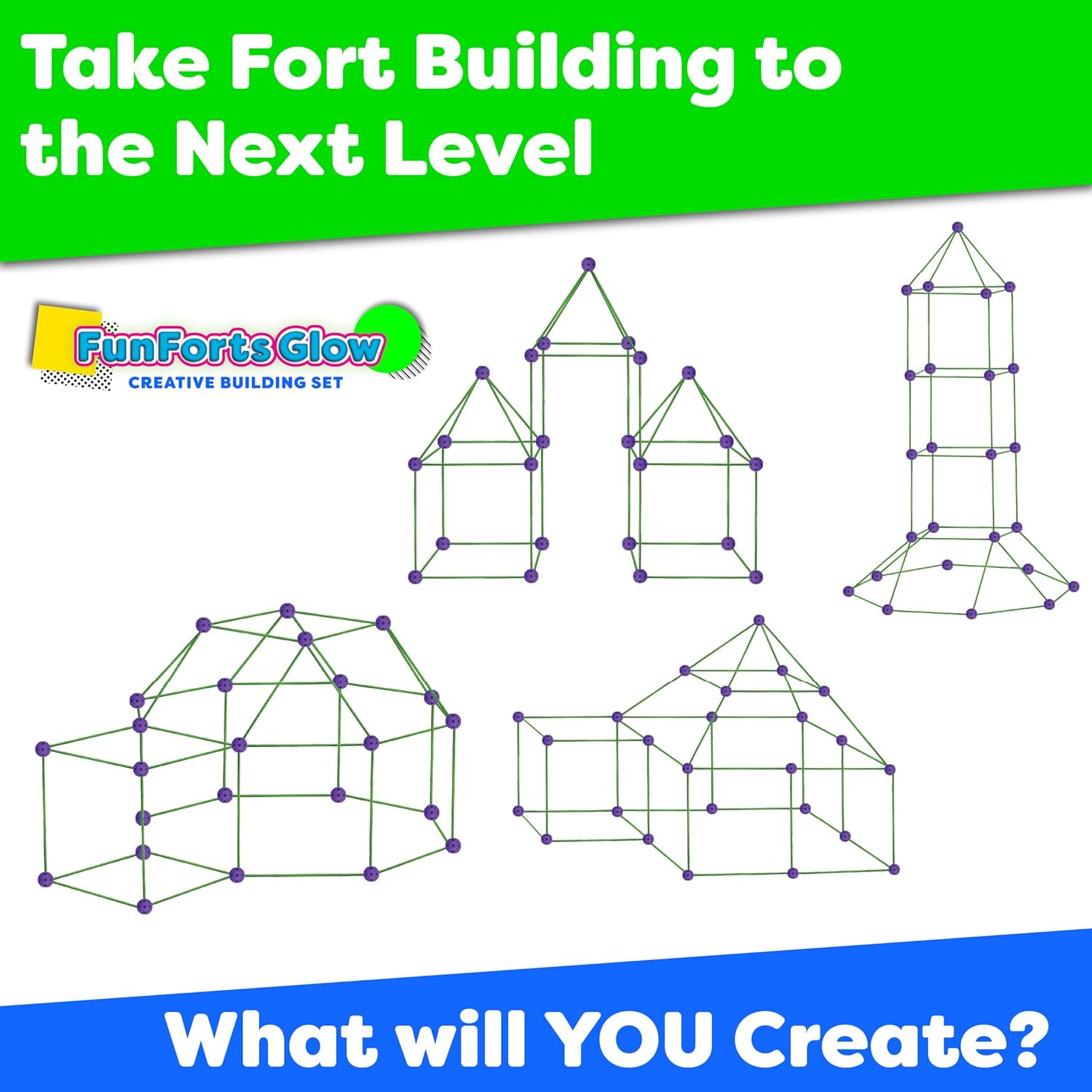 Glow In The Dark Fort Building Play Tent Kit for Kids Creative Set for Indoor & Outdoors Activity STEM Construction Toys Gift