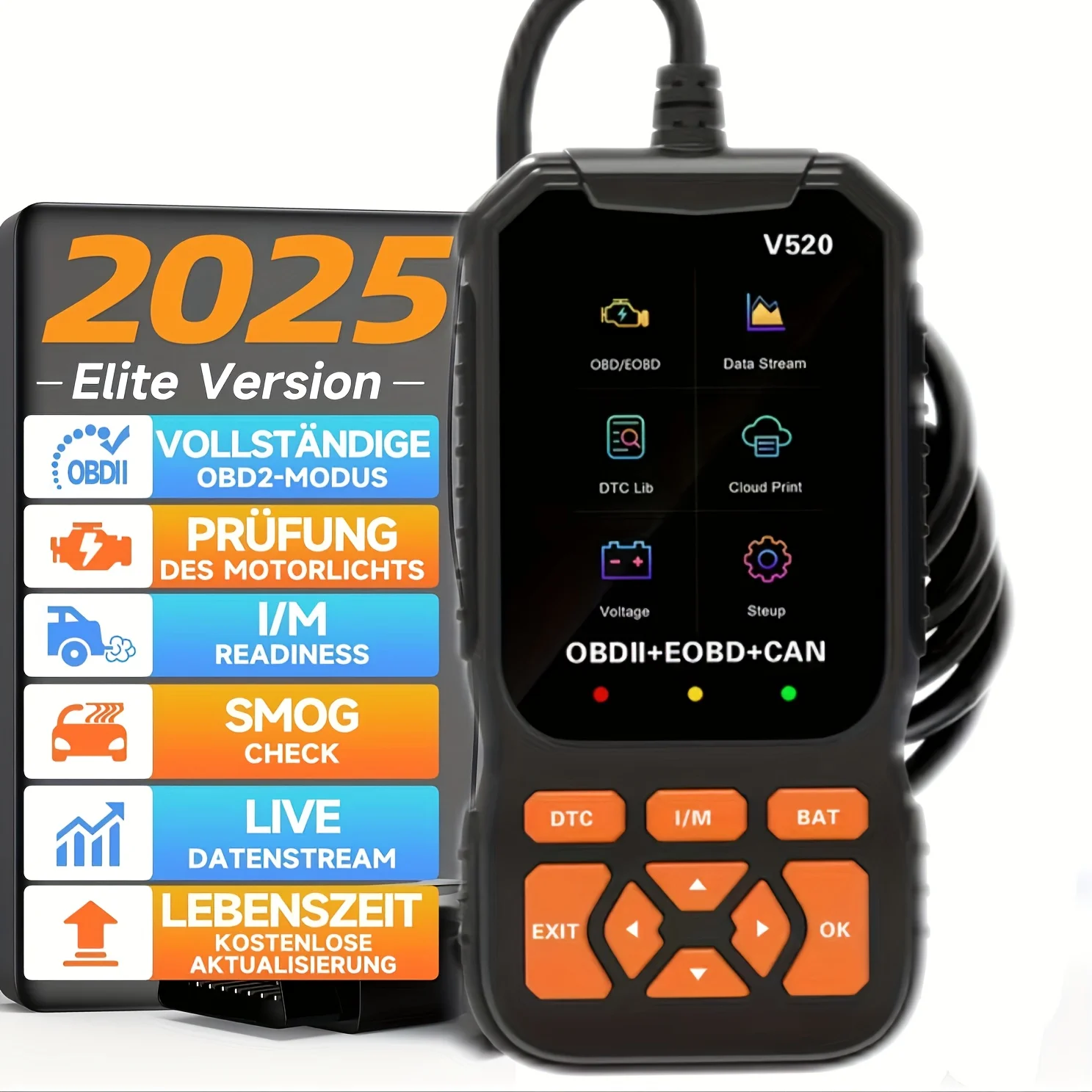Scanner obd2 avançado com códigos de leitura/apagar-ferramenta de diagnóstico de carro compacto resistente compatível com todos os carros obdii/eobd de 1996 postes
