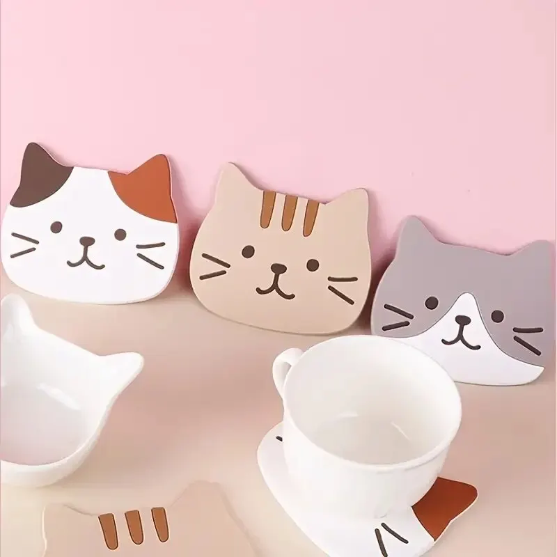 Cuscino per tazza carino per gatti Vendite dirette del produttore Cuscino per ciotola antiscivolo e antiscottatura in PVC Cuscino isolante per tazza da tè in silicone