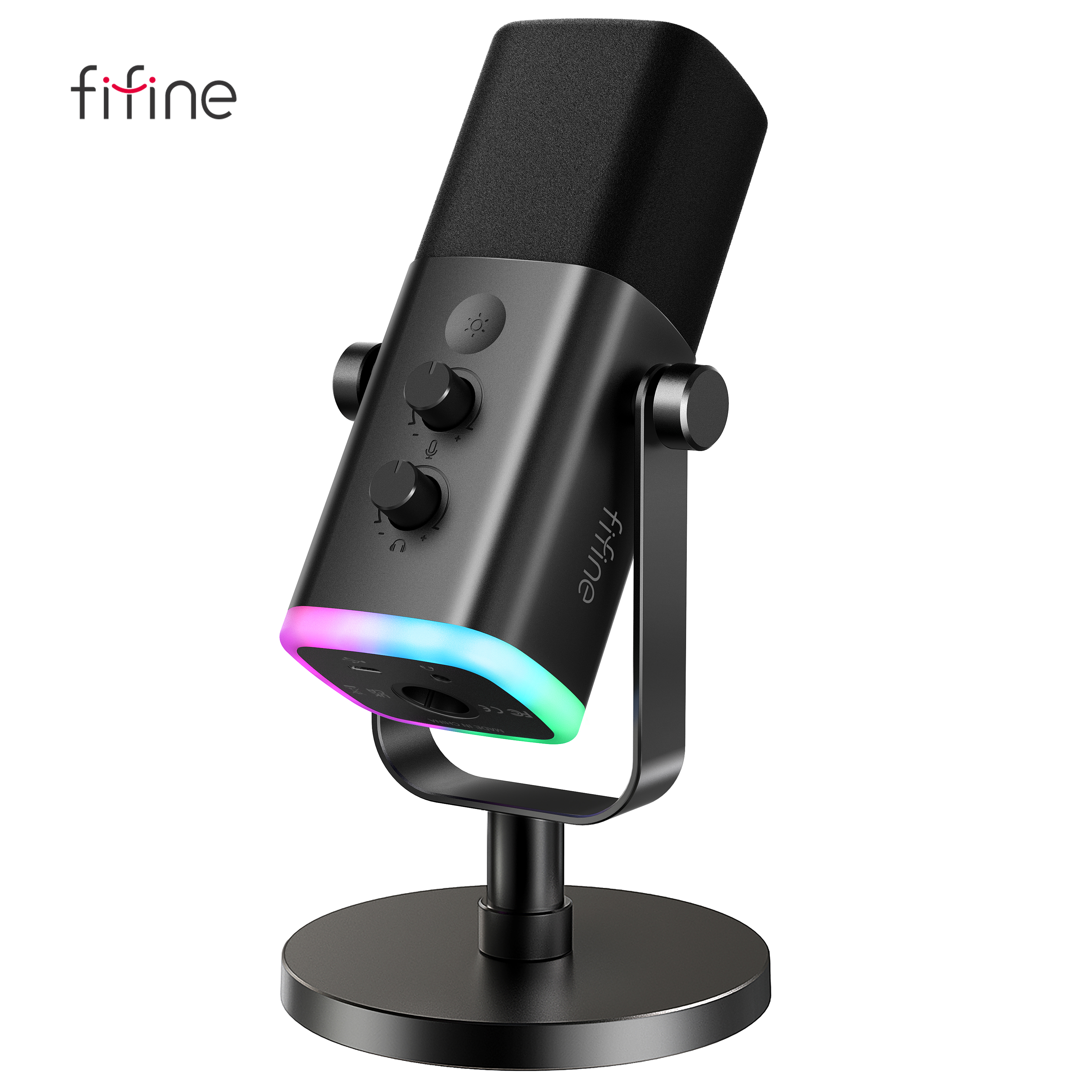Micrófono dinámico FIFINE USB/XLR con botón de silencio táctil, conector para auriculares, controles de E/S, para mezclador de PC PS5/4, micrófono para juegos Ampligame AM8