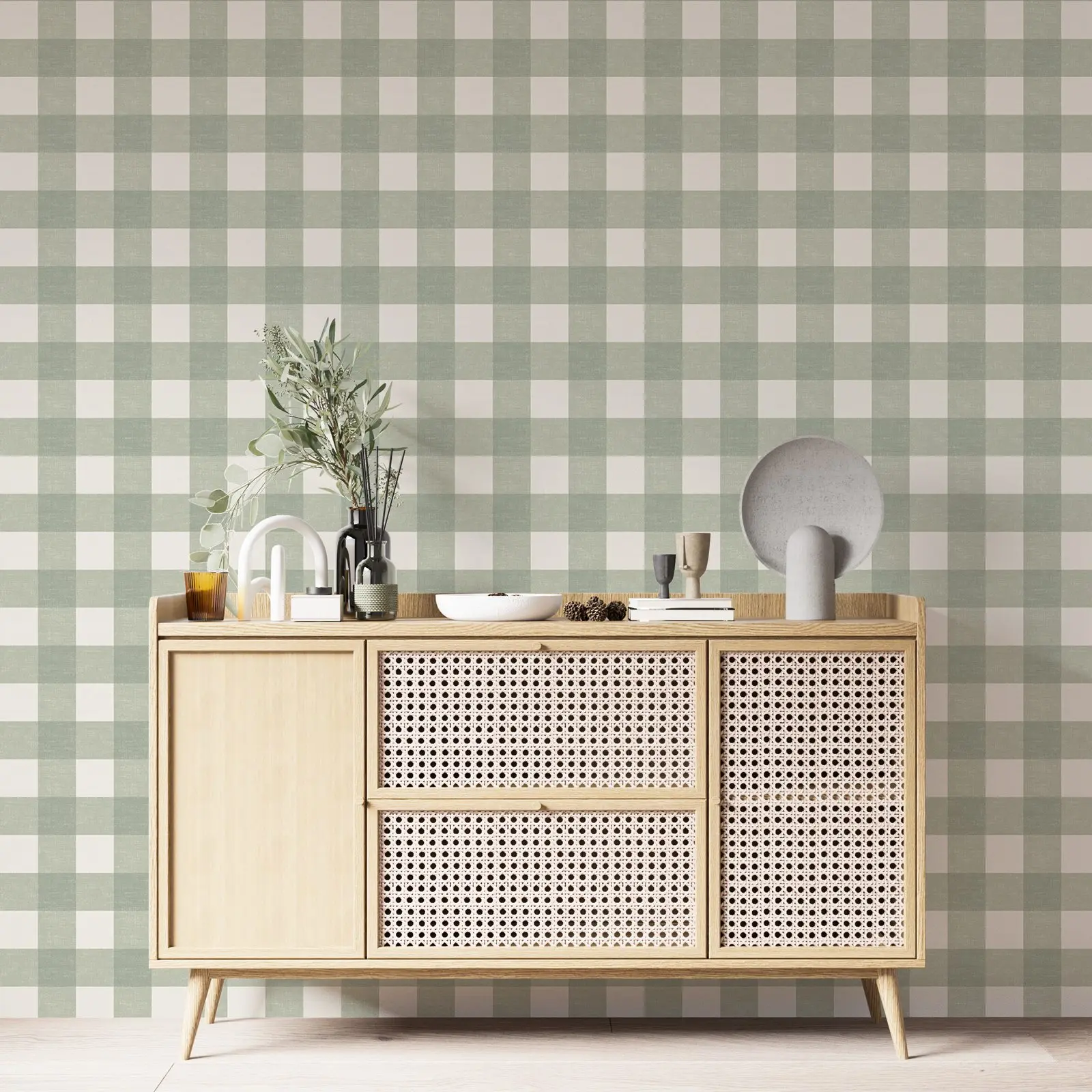 Gingham Checks วอลล์เปเปอร์ลายสก๊อต,Neutral สีเขียวขนาดใหญ่วอลล์เปเปอร์ที่ถอดออกได้สําหรับตกแต่งห้องนอน,Self-กาวสติ๊กเกอร์ติดผนังม้วน