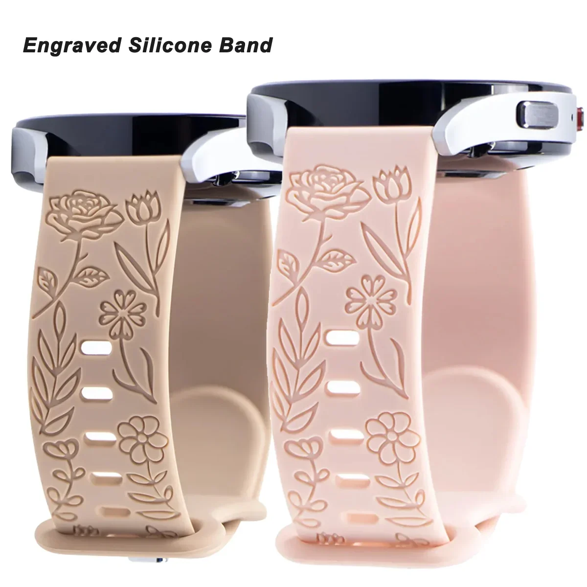 สายแกะสลักกุหลาบ18มม. 20มม. 22มม. สำหรับ Samsung Galaxy Watch 654 40มม. 44มม. ซิลิโคน S3เกียร์แบบคลาสสิก43มม. 45มม. Active 2