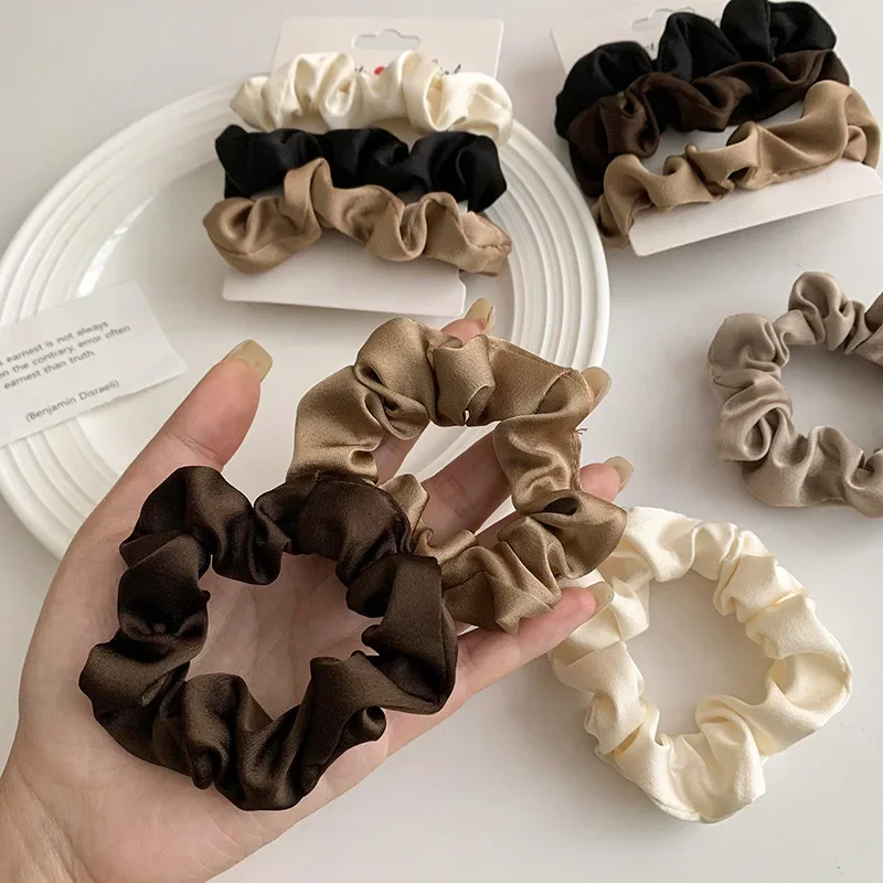 3/4/5 PCS Elastische Bands Elegante Einfarbig Satin Plissee Scrunchies Frau Starke Pferdeschwanz Haar Krawatten Zubehör Großhandel