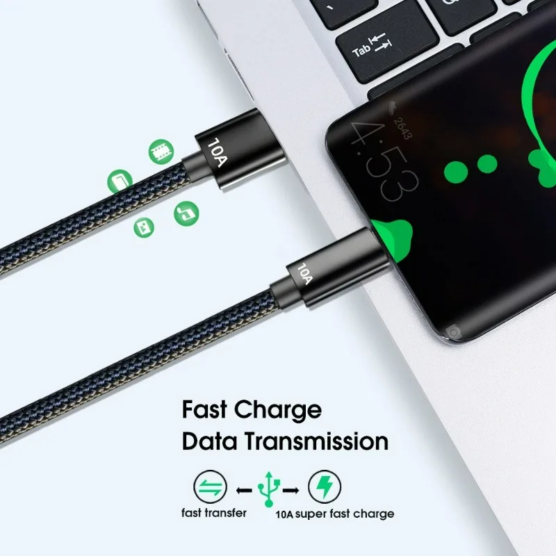 120W 10A Fast Charging Data Cable Line USB Type C 1m/1.5m/2m Anti-break Fast Charge Cable Wire for Samsung Huawei Honor Oneplus