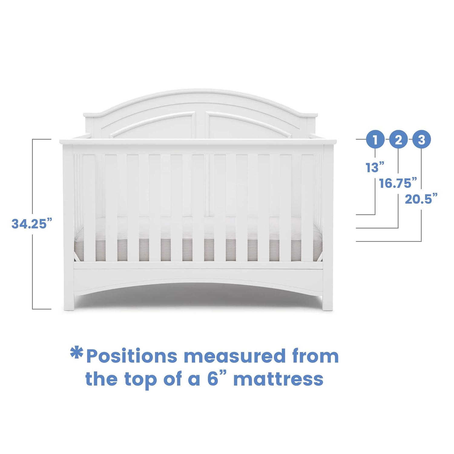 Delta Children Perry 6-in-1 Convertible Crib Gold Certified, Bianca White