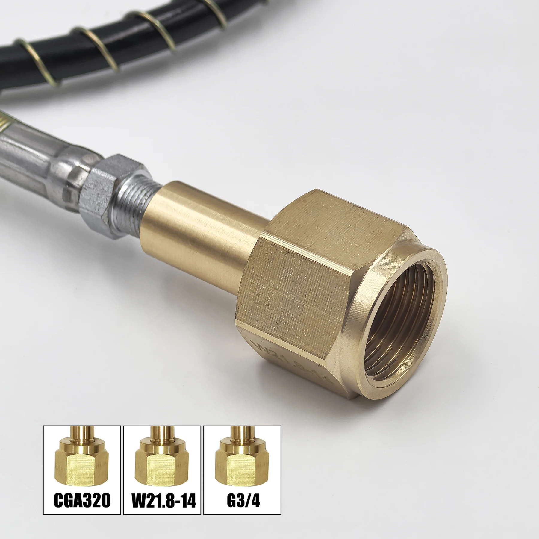 CO2 Filling Adapter Fill Refill Station Charging Adapter with 37inch Spring Cover Hose Type in W21.8/CGA320/G3/4 Connector