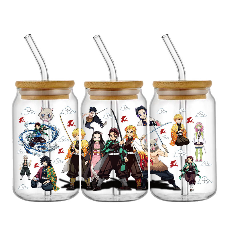 Miniso Cartoon Pikachu Dragon Ball UV DTF Transfer Sticker Waterproof Decals For 16oz Libbey Glass Cup Wrap Stickers Naruto