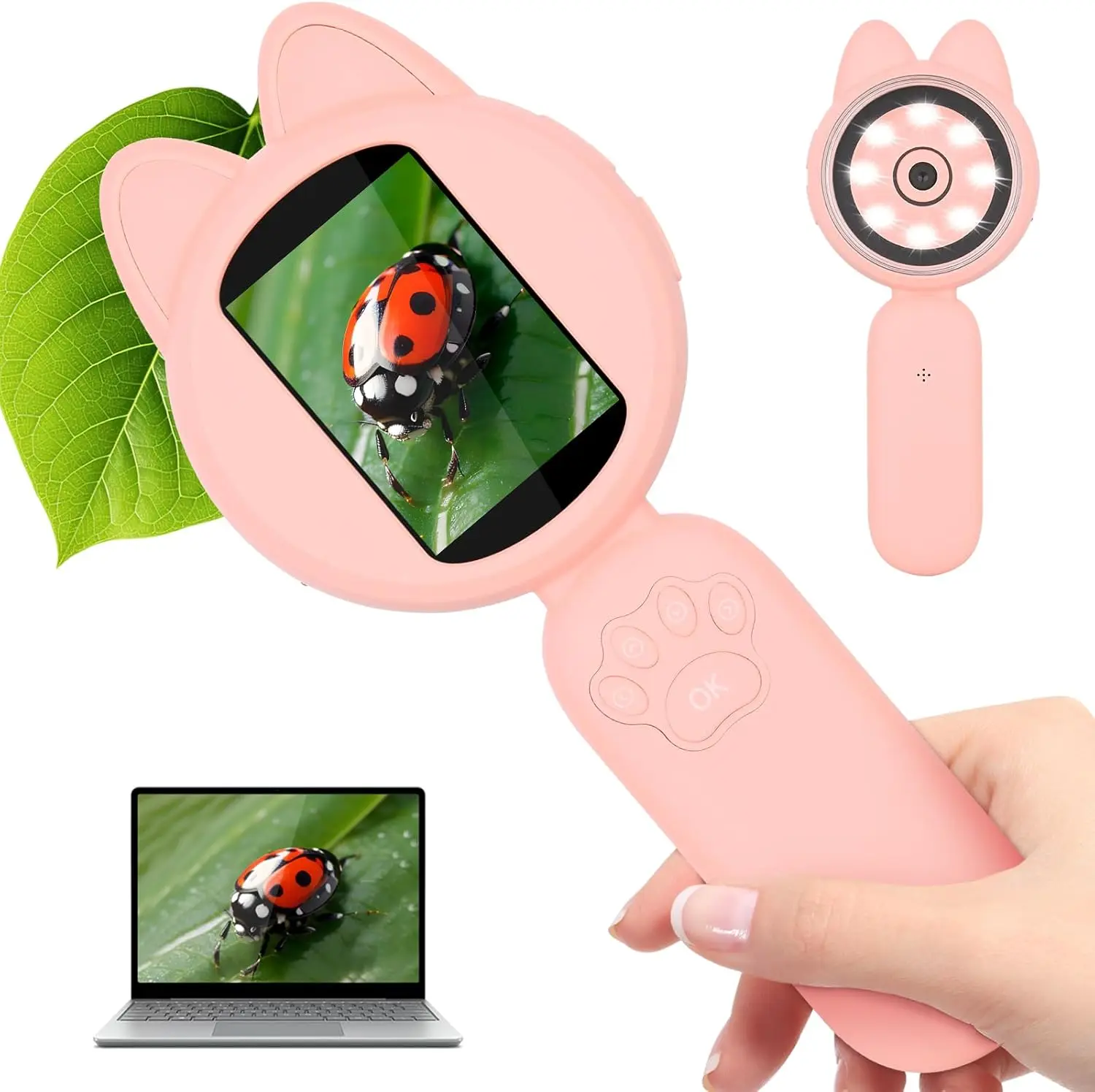 Handheld Mini Microscope for Kids Portable Pocket Digital Miniscope Christmas Birthday Gifts Toys for Aged 3-12 Girls Boys