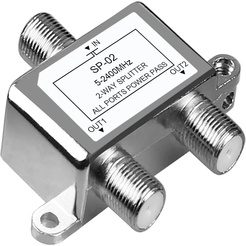 Divisor de Cable Coaxial Digital de 2 vías, 5-2400MHz, Compatible con RG6, divisor Coaxial de 2 puertos para sistema de antena de TV por Cable satélite