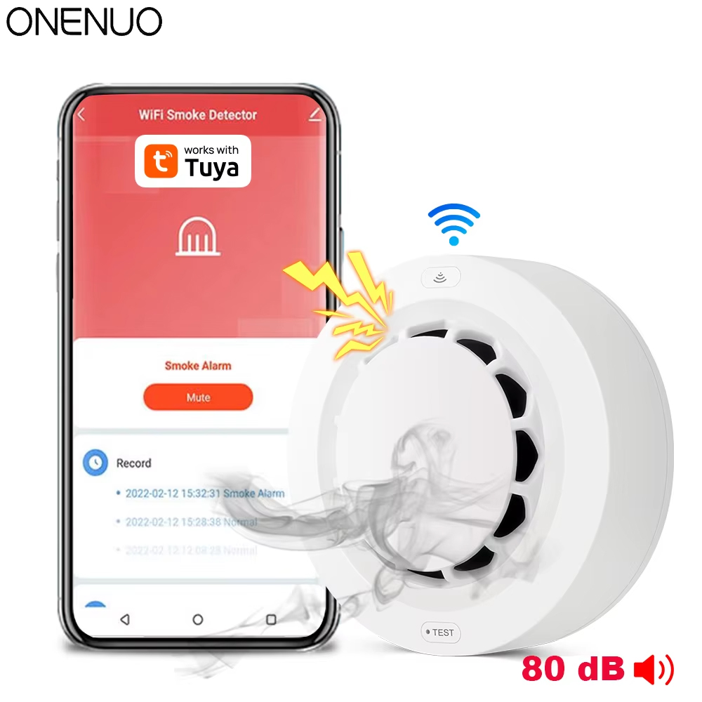 ONENUO Tuya WiFi Smoke Detector Photoelectric Sensor Fire Alarm Home Kitchen Security System Work With Smart Life APP