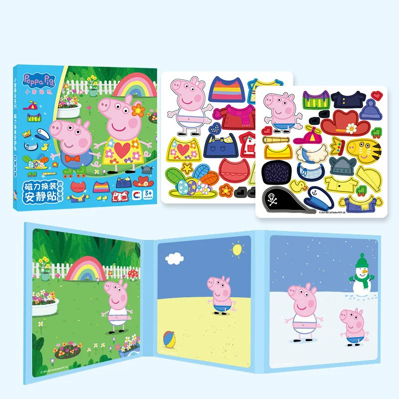 Peppa Pig 자기 조용한 책 컷 무료 3-6 세 어린이 만화 스티커 붙여 넣기 교육 장난감 생일 선물