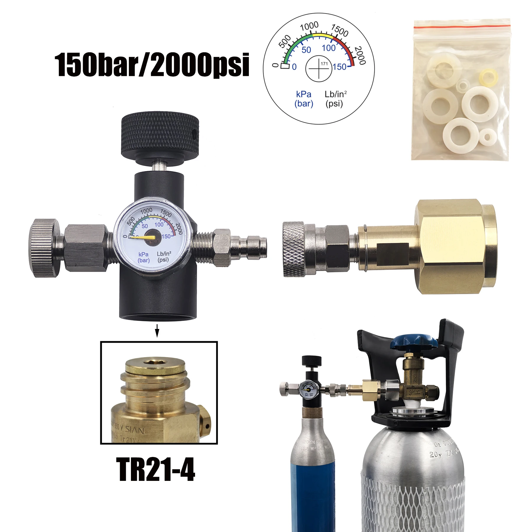 2025 Soda Water Carbon Dioxide Cylinder Tank Bottle Fill Station TR21-4 CO2 Refill Adapter Connector W21.8-14 or G3/4 or CGA320