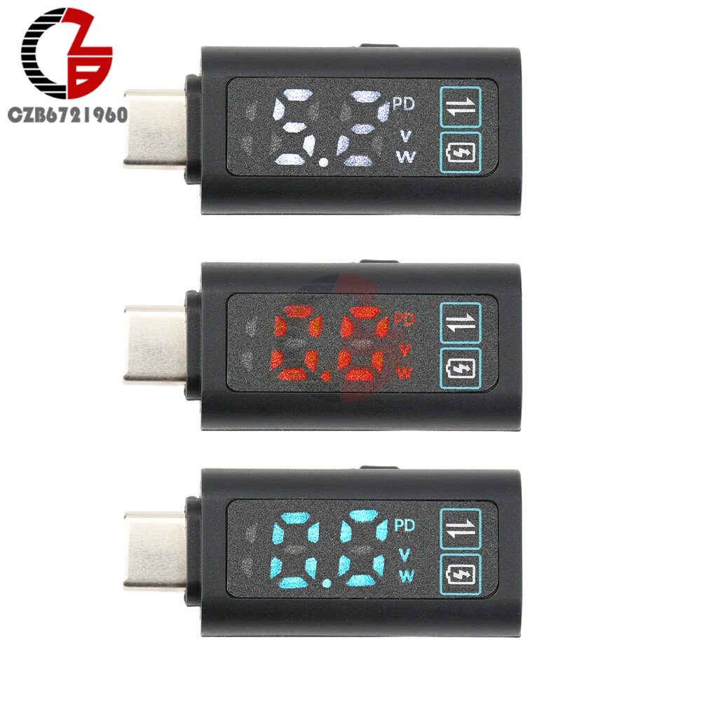 DC 5-24V 2A Voltmeter Power Meter Digital Conversion Head PD100W Fast Charging Adapter USB Type-C Connector Data Transafer