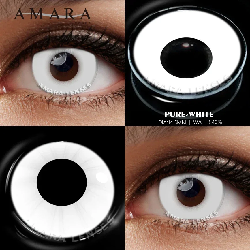 AMARA Cosplay Màu Kính Áp Tròng Mắt Anime Mắt Ống Kính 1 Trắng Đen Tròng Kính Áp Tròng Đựng Mỹ Phẩm Màu Sắc Ống Kính đôi Mắt
