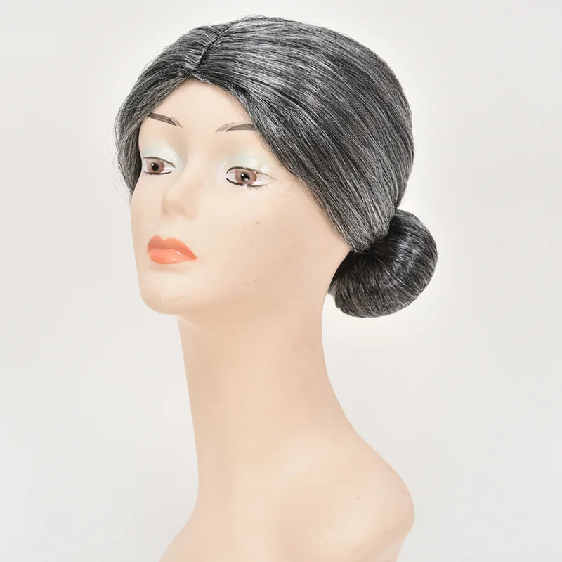 Extensões de cabelo sintético cosplay velha senhora mulher cinza perucas respirável cabeça capa desempenho vestir-se avó peruca chapéu para mulher
