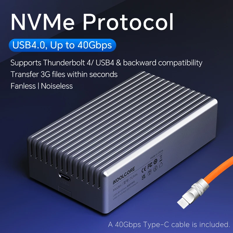 USB4 mobile hard disk box supports Thunderbolt 3/4/5, fanless cooling, silent and high-speed transmission