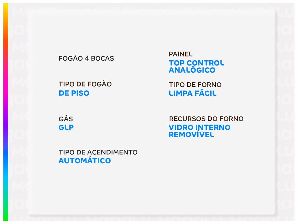 Fogão 4 Bocas Esmaltec Branco Mesa de Vidro Ideal Top Glass T4VAB - Bivolt