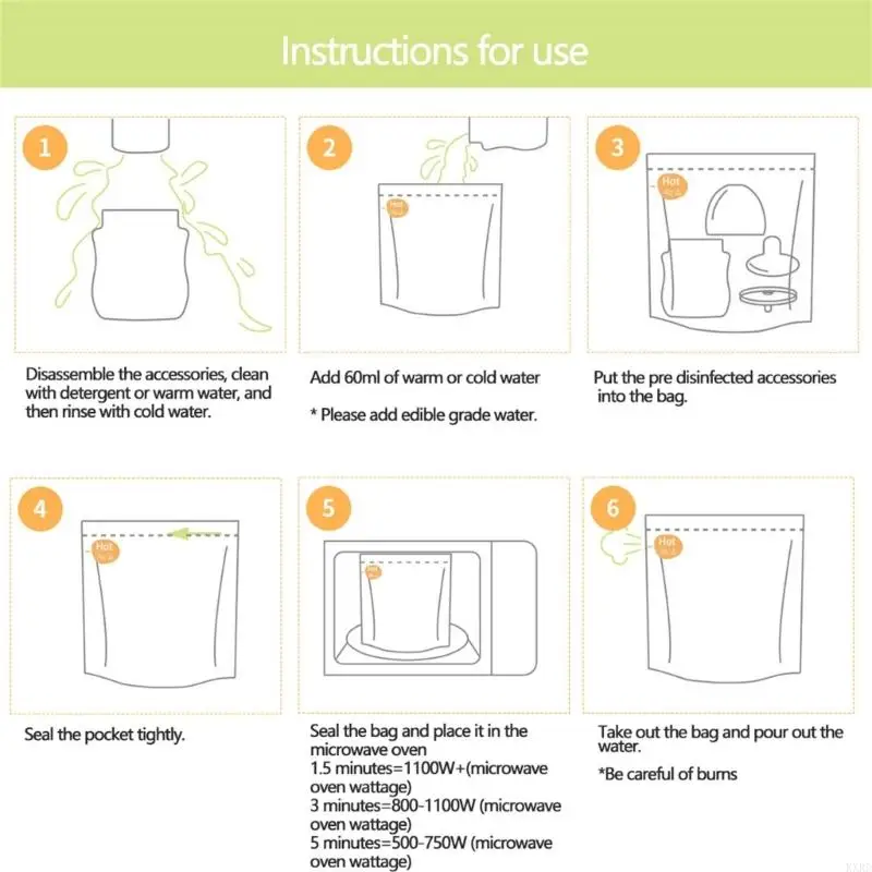 KXRD 10xSteam Botella calefacción Bolsas esterilización desinfección portátiles Bolsas reutilizables