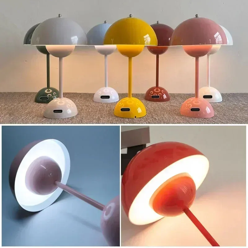 Lámpara de mesa con forma de seta recargable por USB, accesorio de iluminación interior con ajuste de tres velocidades, lámparas de escritorio con forma de capullo de flor, decoración nocturna
