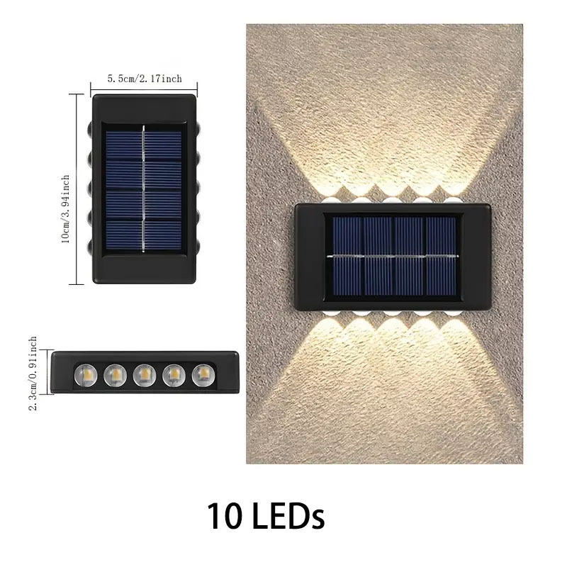 1/2/4/6 Stück 10 LED-Solar-Außenleuchte, dekorative Hofwaschleuchte mit Auf- und Ab-Beleuchtungsleuchte, einfache Installation