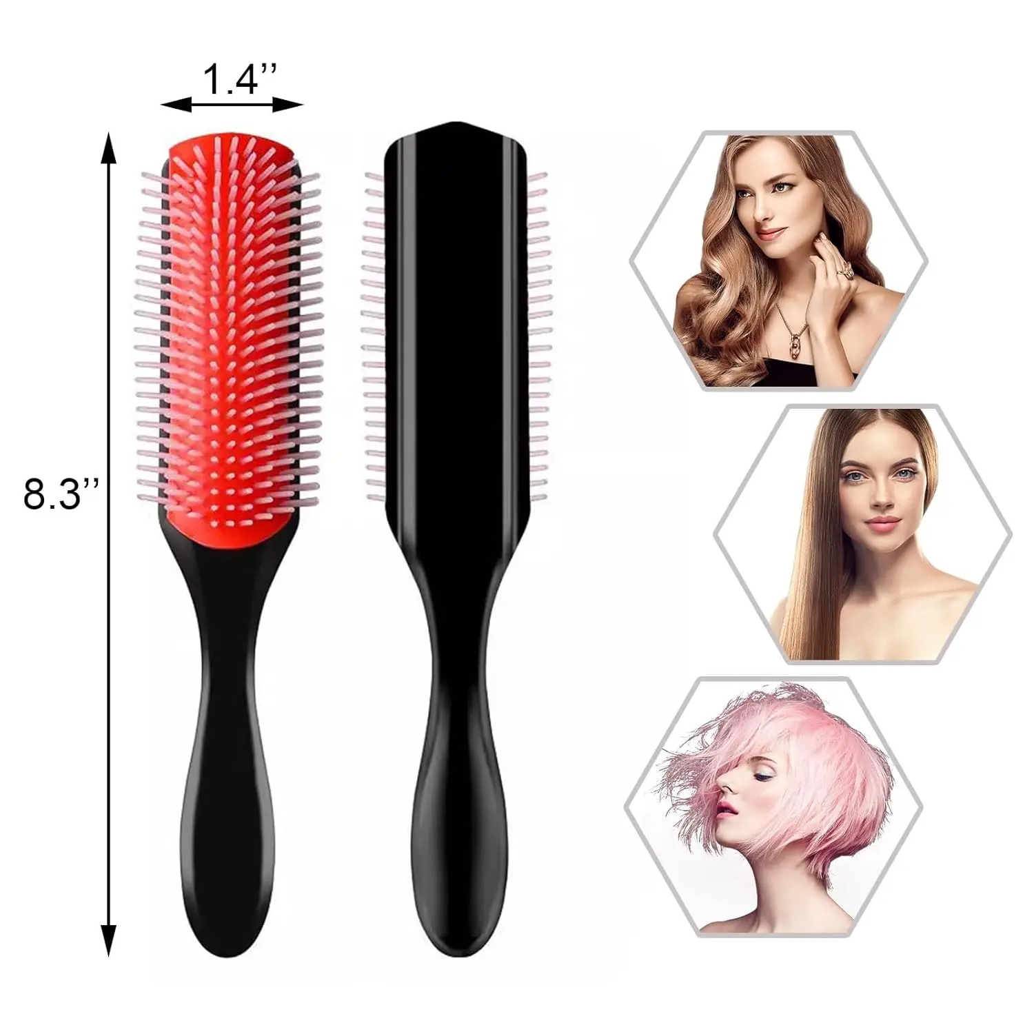 Escova de cabelo desembaraçadora de 9 fileiras, escova de cabelo, massageador do couro cabeludo, pente molhado reto para mulheres, homens, salão de beleza, escova de cabelo encaracolado