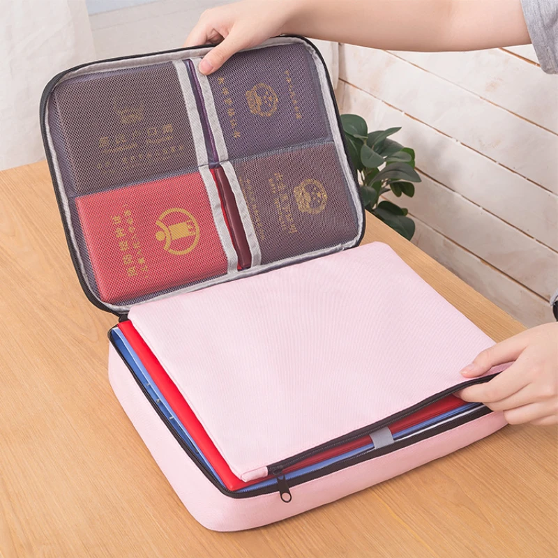 ทนไฟกันน้ํากระเป๋าเอกสารความปลอดภัยซิปกระเป๋าเงิน Multi-Layer Card Case กระเป๋าเดินทางแฟ้มกระเป๋าเอกสารกล่องเก็บ