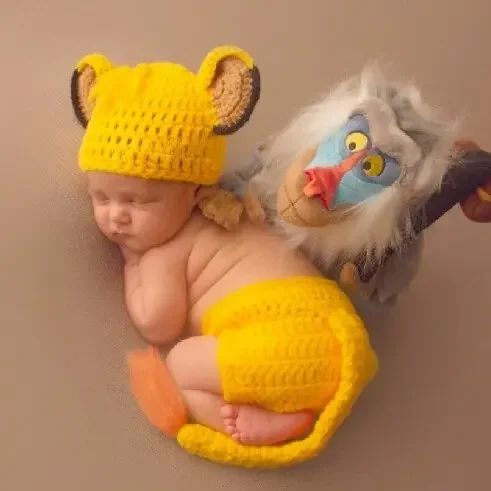 Accessoires de photographie pour bébé, 2 pièces, barboteuse, Costumes Simba, vêtements de prise de vue pour nouveau-né, tenue pour bébé garçon, tenue de séance photo pour bébé