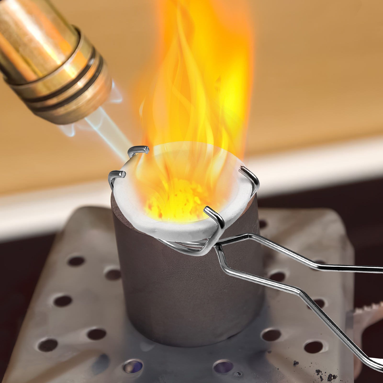 Gold และ Silver เครื่องประดับแหนบเบ้าหลอมสําหรับโลหะทํางาน Melting Kit Smelting เครื่องมือจานหม้อหล่อ Crucibles ควอตซ์อุปกรณ์