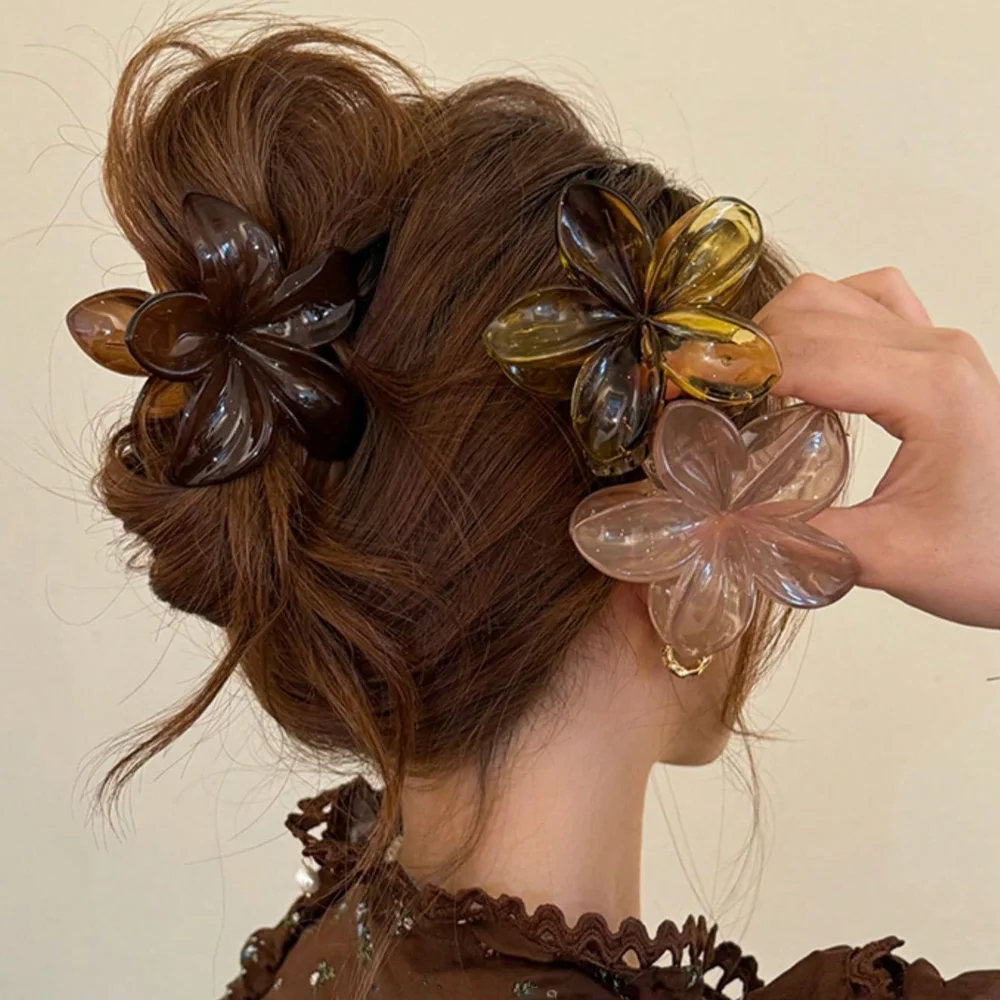 Pinzas para el cabello de plástico ligeras para mujer, con forma de flor de princesa sirena láser, 8cm/3,15 pulgadas, talla grande, marrón, Beige, a la moda y