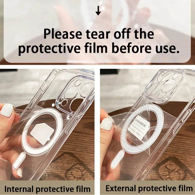 Phone case suitable for iPhone 11, 12, 13, 14, 15 Pro, non yellowing magnetic charging phone case