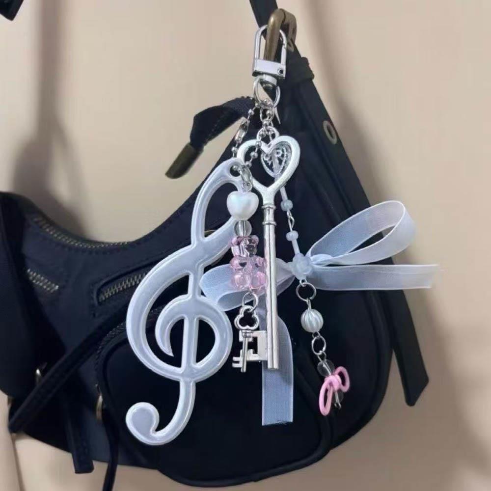 New Resin Music Note Keychain For Bags Creative Bag Charms Bag Pendant Ins Phone Pendant Backpack Hanging Ornament Bow Keyring