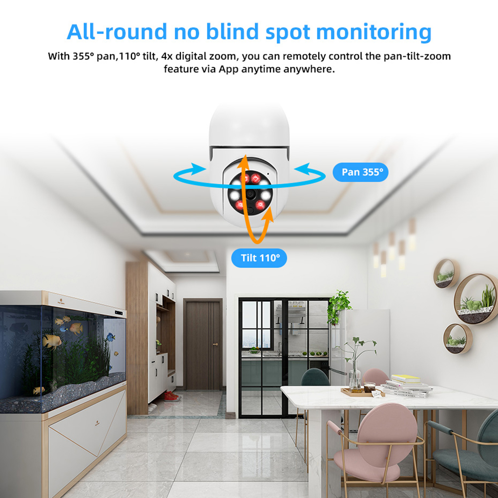 Telecamera Wifi IP E27 da 8 MP Telecamere di sorveglianza interna wireless HD Home Monitor a colori notturno completo Sicurezza Monitoraggio intelligente 4X digitale