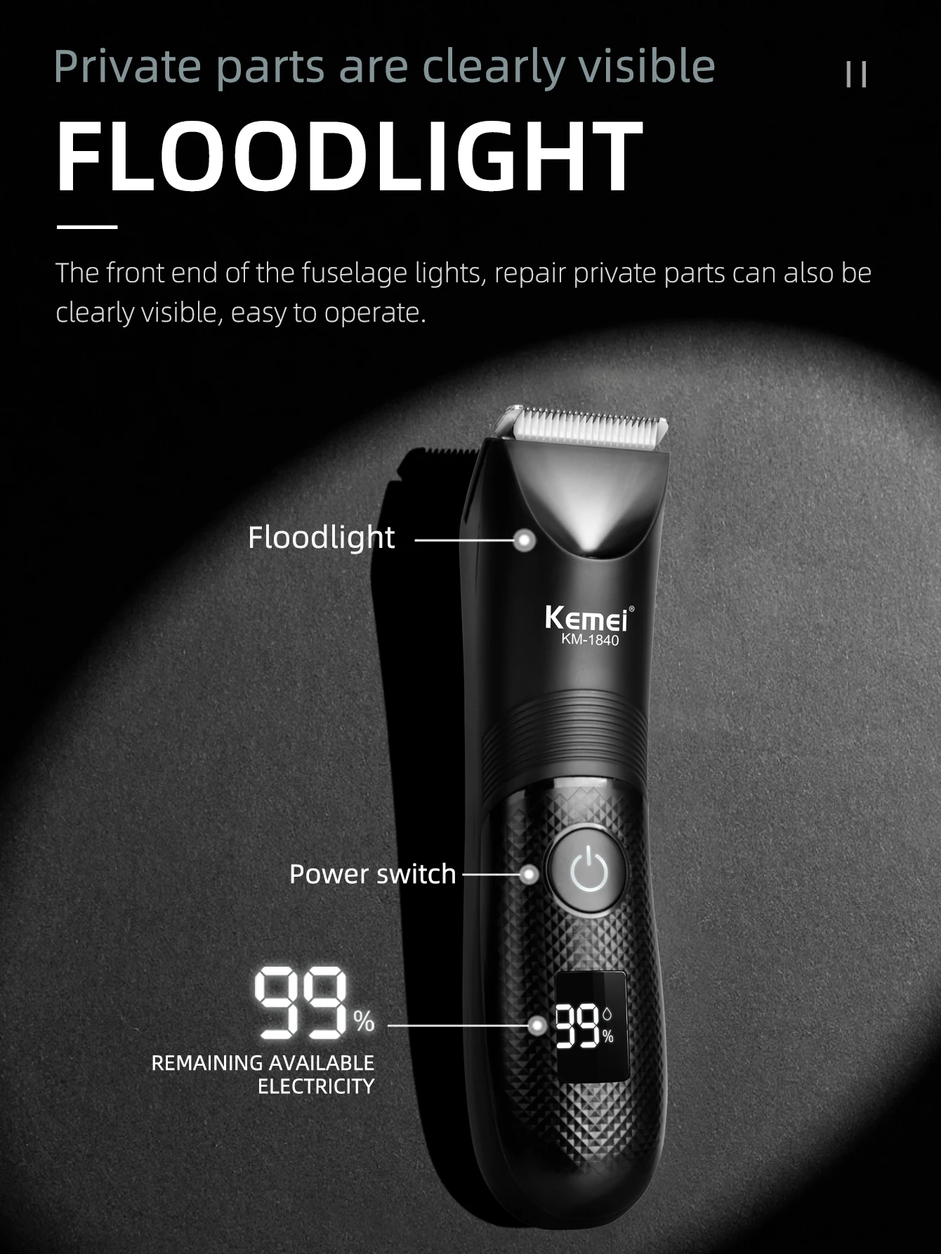 Kemei-プロの男性用バリカン,防水電気バリカン,LCDディスプレイ付き充電式バリカン