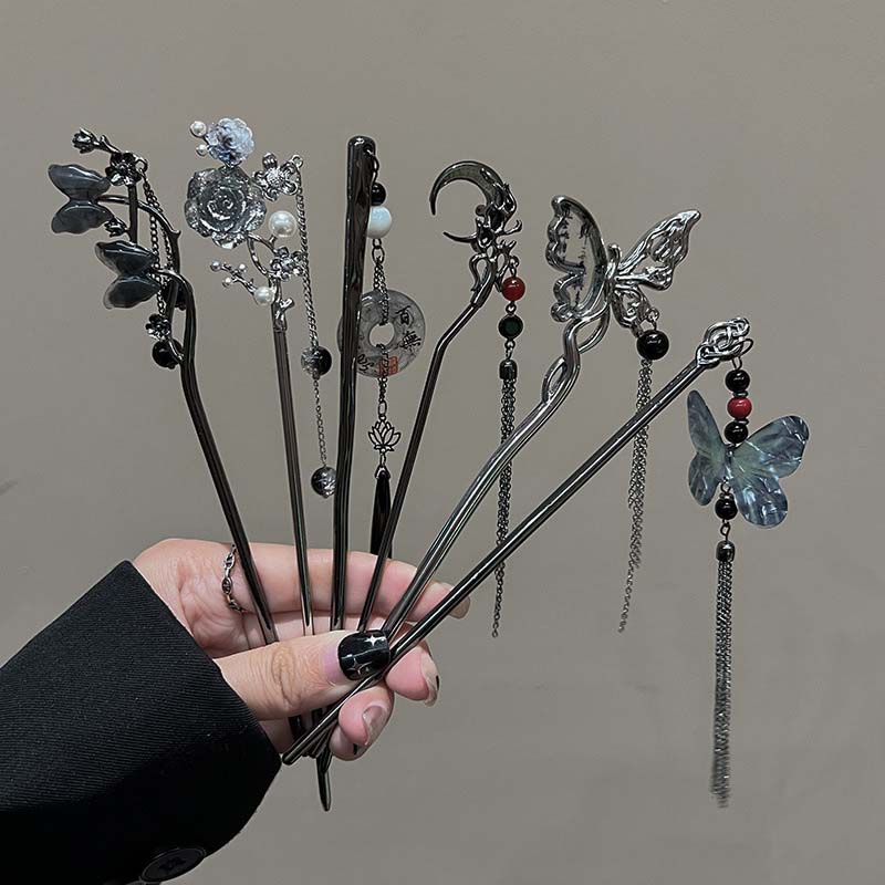 2024 neue Chinesische Stil Schmetterling Blume Quaste Haar Stick für Frauen Vintage Metall Hanfu Essstäbchen Haar Sticks Haar Zubehör