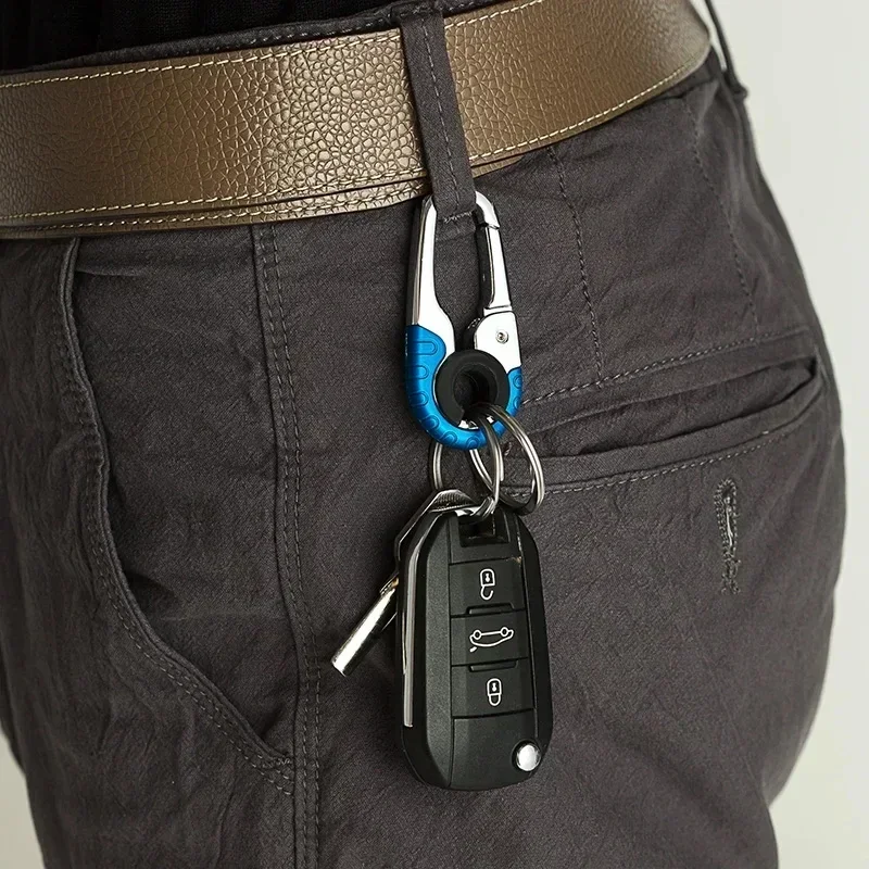Gancio portachiavi da uomo Fibbia in acciaio inossidabile Moschettone da esterno Strumento da arrampicata Doppio anello Portachiavi da pesca per auto Accessorio per auto Amagi