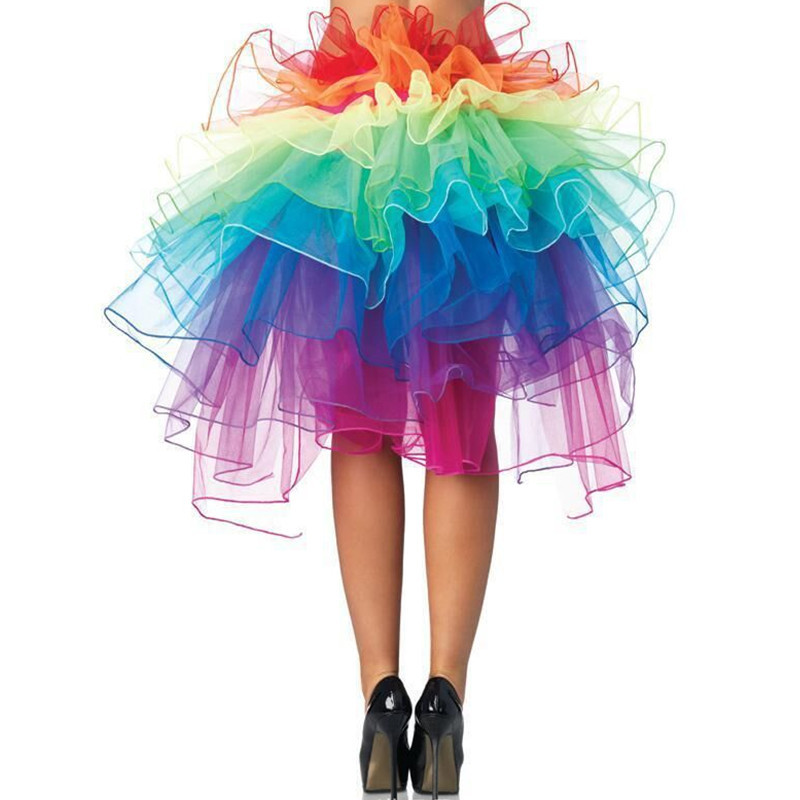 Mehrlagiger Regenbogen-Bustle-Rock für Damen, Tanz-Tüll-Tutu-Rock für Clubwear, Karneval, amerikanische Partyröcke, Tanzfee